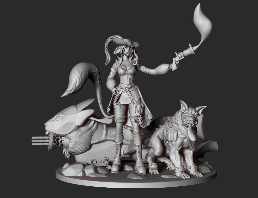 3d-wild-west-girl-and-her-dog-bike-ready-for-printing-print-model-429.jpg 3D Wild West Girl and her Dog and Bike Ready for 3D printing 3D print model - Image 1
