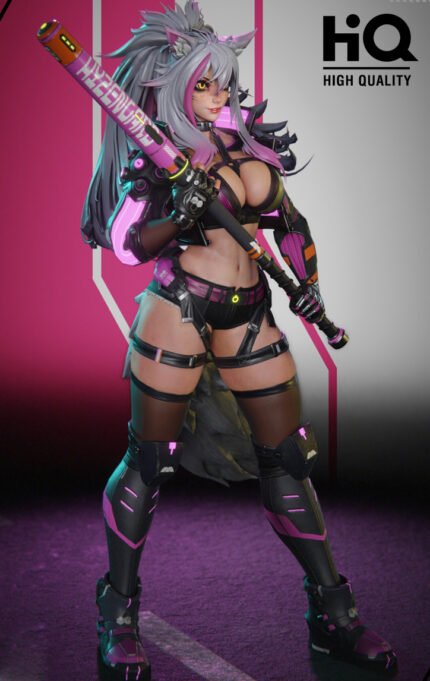 cyberpunk wolf girl 3d print