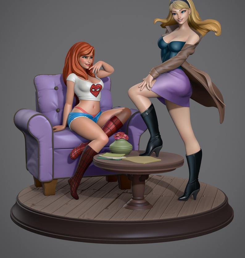 spiderman-gwen-mary-jane-statue-stl-files-for-3d-print-953.jpg Spiderman - Gwen & Mary Jane statue - STL Files for 3D Print - Image 1